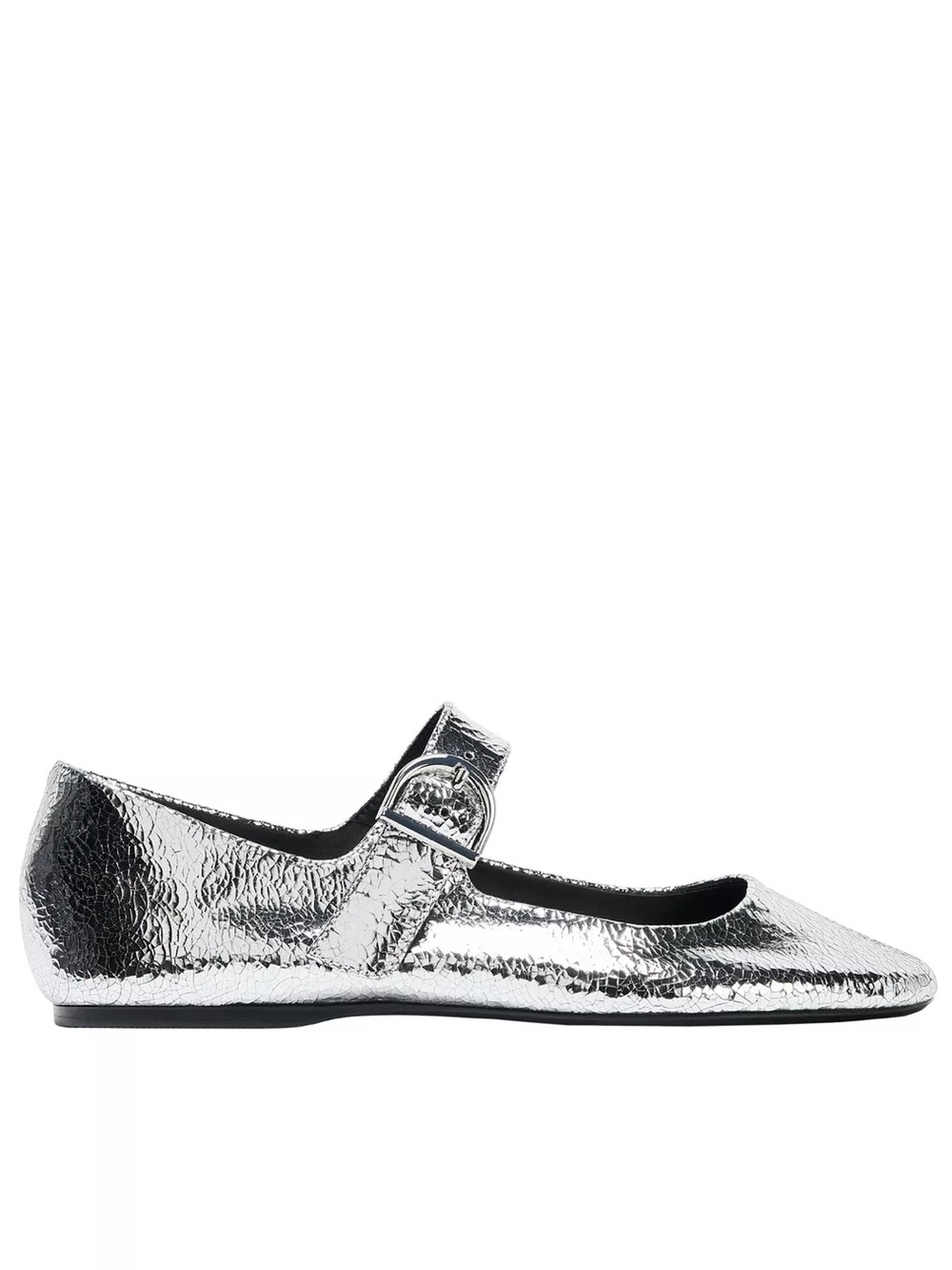 ZARA | Metallic Leather Mary Jane Ballet Flats with Buckle